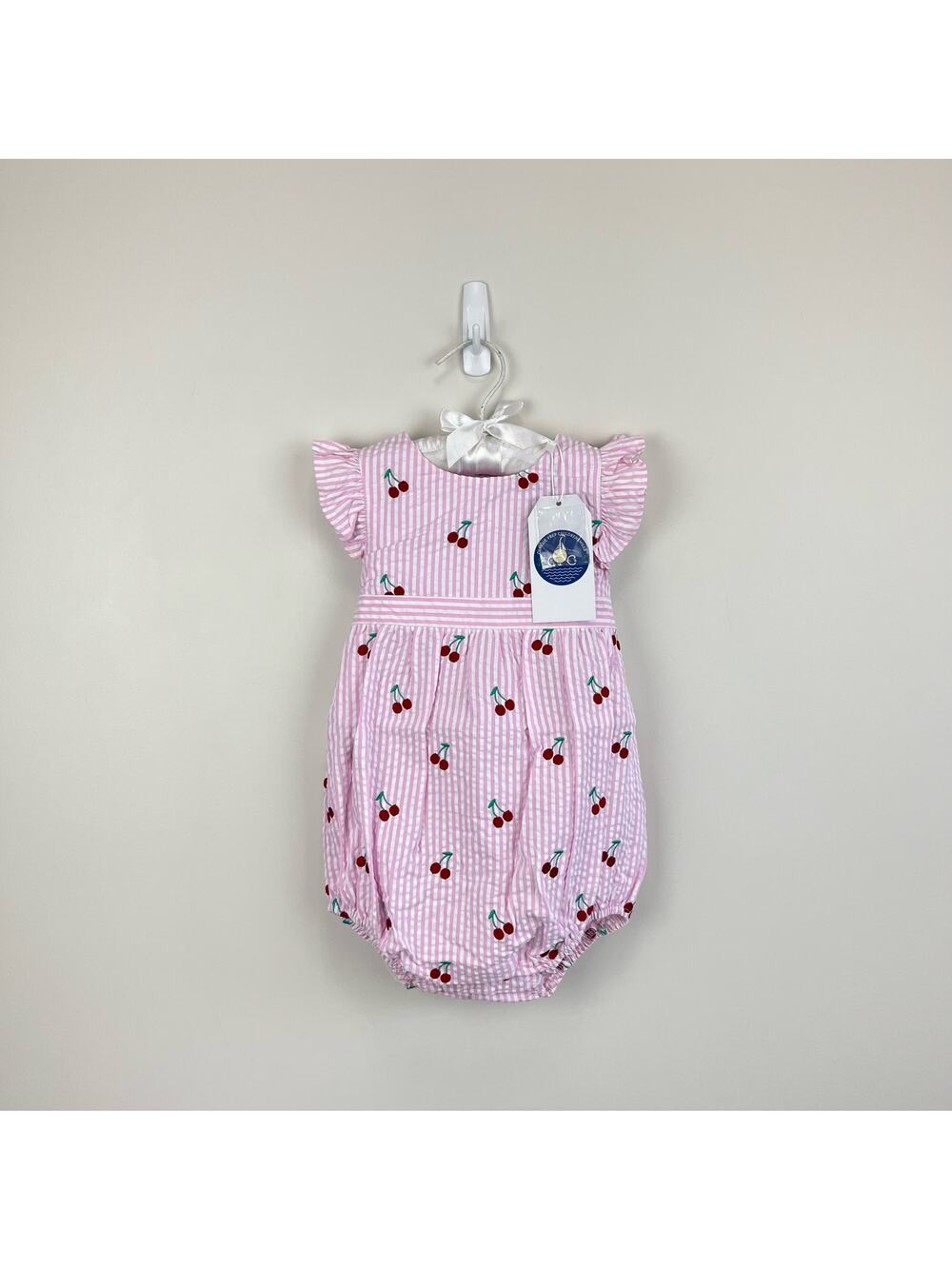 Classic Prep Childrenswear Beatrice Bubble Pink Stripe Cherries 18-24 Months NWT